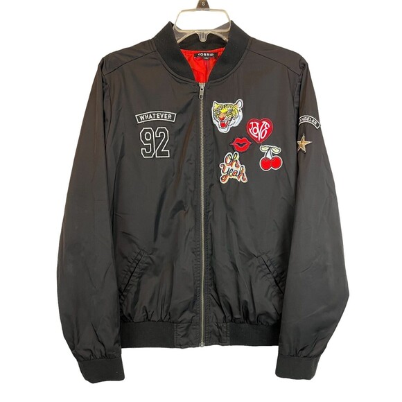 Torrid Whatever Jacket  Women's Size 1X  Black Bomber Style w Patches - Picture 2 of 10